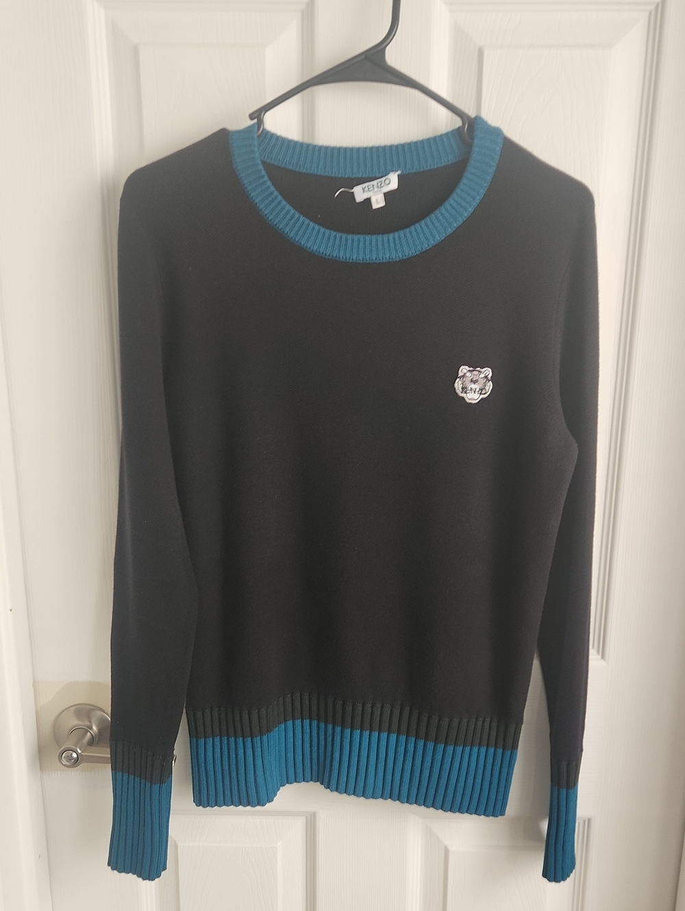 Kenzo Black Crewneck Sweater with Teal Trim
